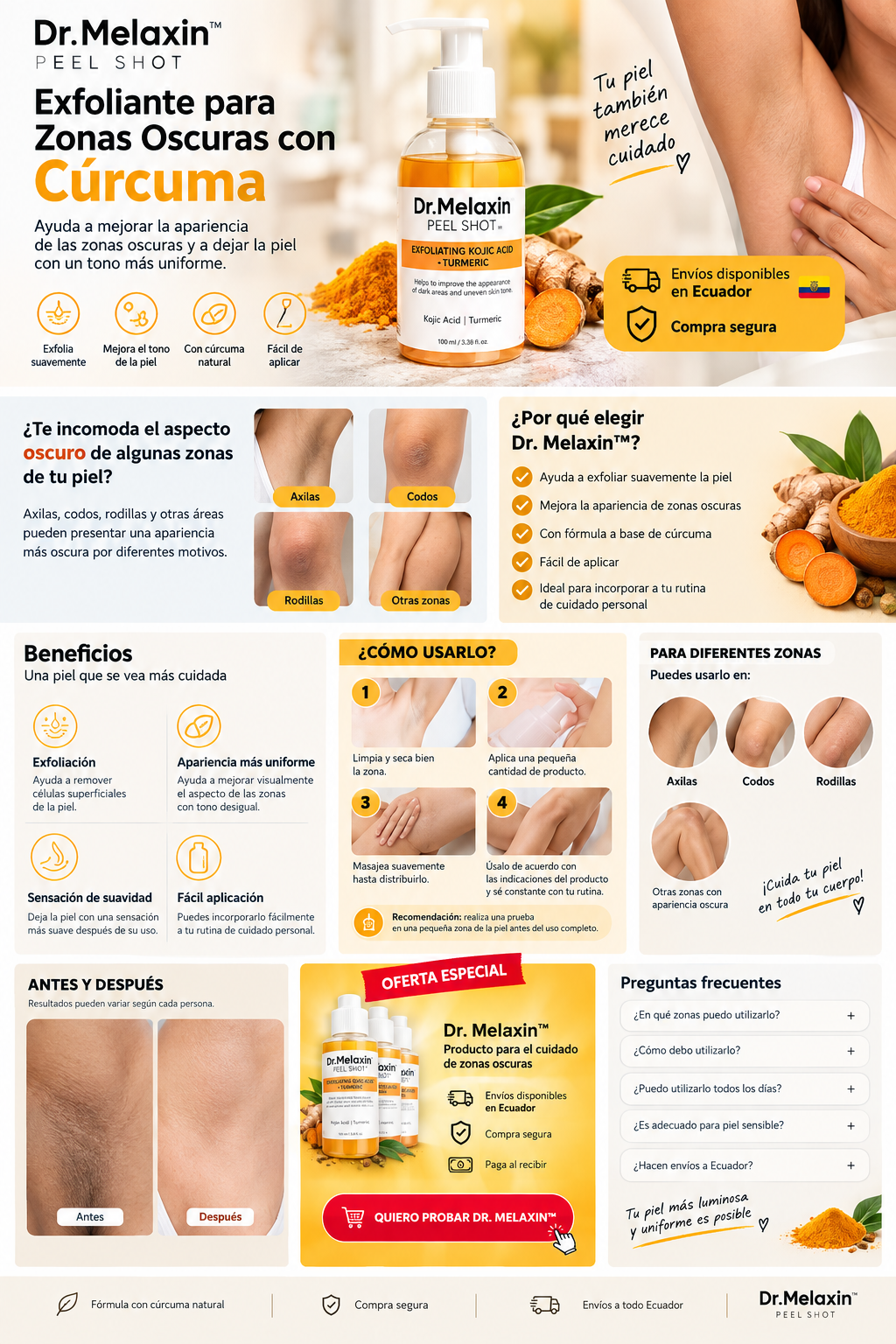 Exfoliante Melaxin - Para Aclarar Partes Oscuras - Fórmula Cúrcuma